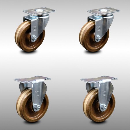 Service Caster 4 Inch SS High Temp Phenolic Swivel Top Plate Caster Set with 2 Rigid SCC SCC-SS20S414-PHSHT-2-R-2